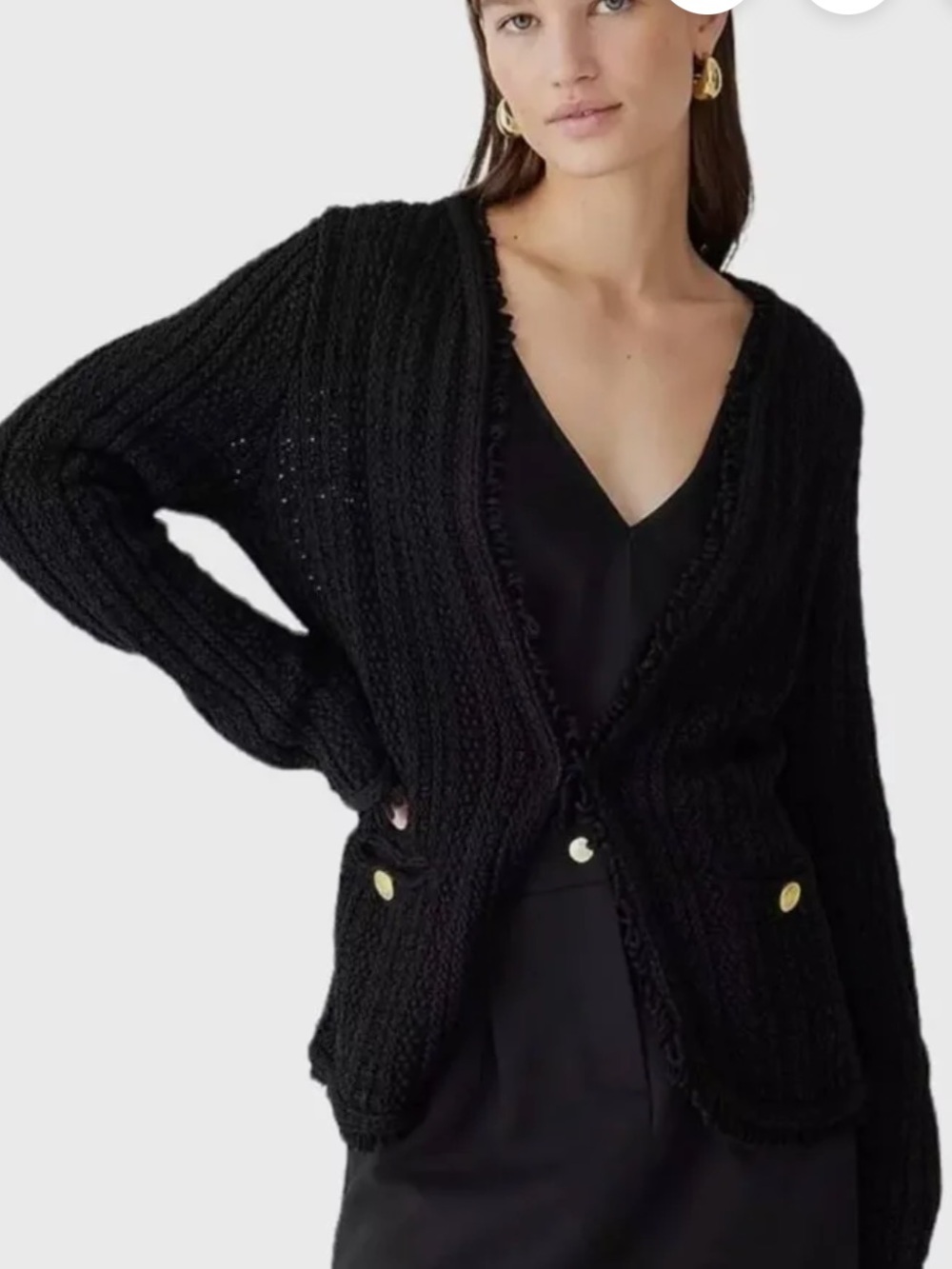 J. Crew Black Textred Fringe-Trim Lady Jacket Cardigan with Buttons size medium